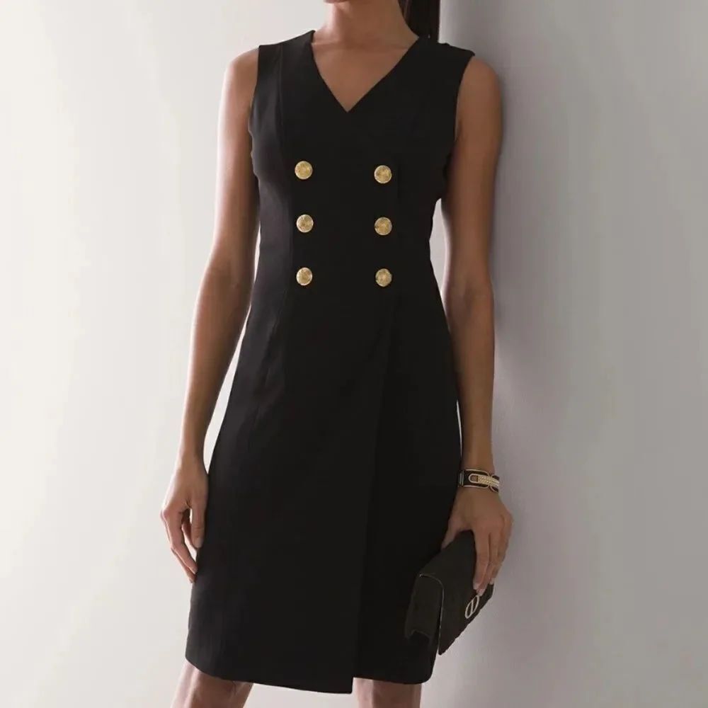 White House Black Market Sleeveless Classic Black Blazer Dress in Size 18